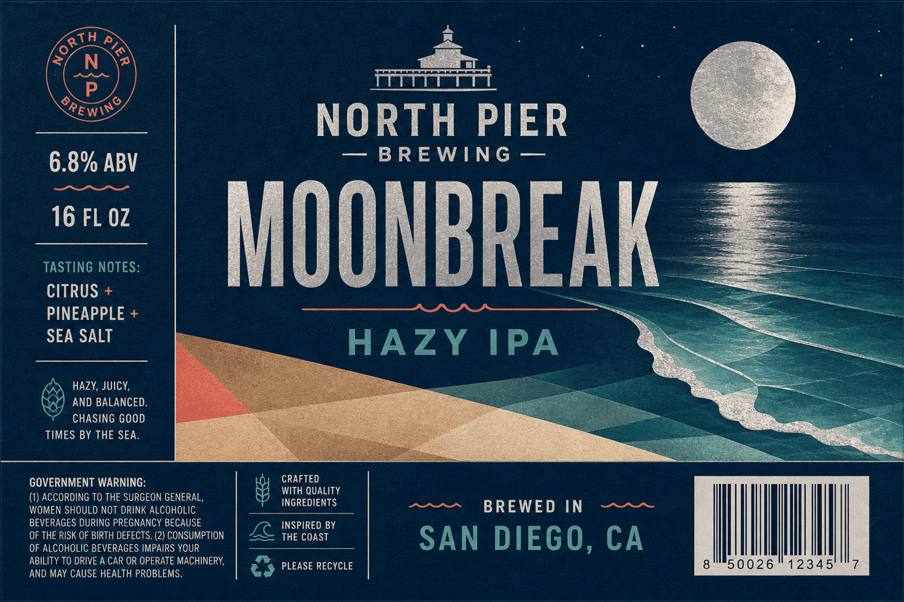 Moonbreak Hazy IPA flat beer can label artwork
