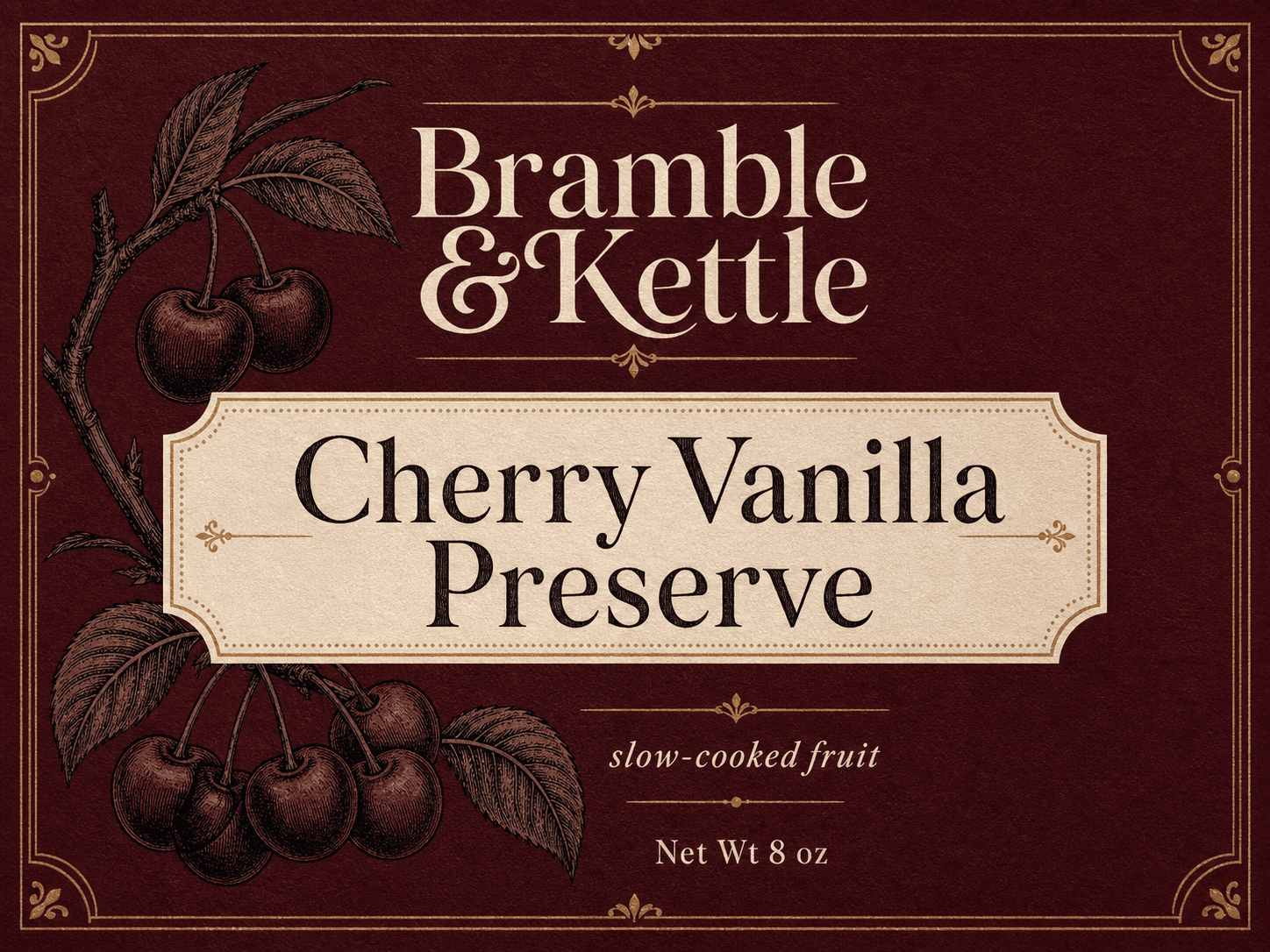 Bramble Kettle Cherry Vanilla jams label template