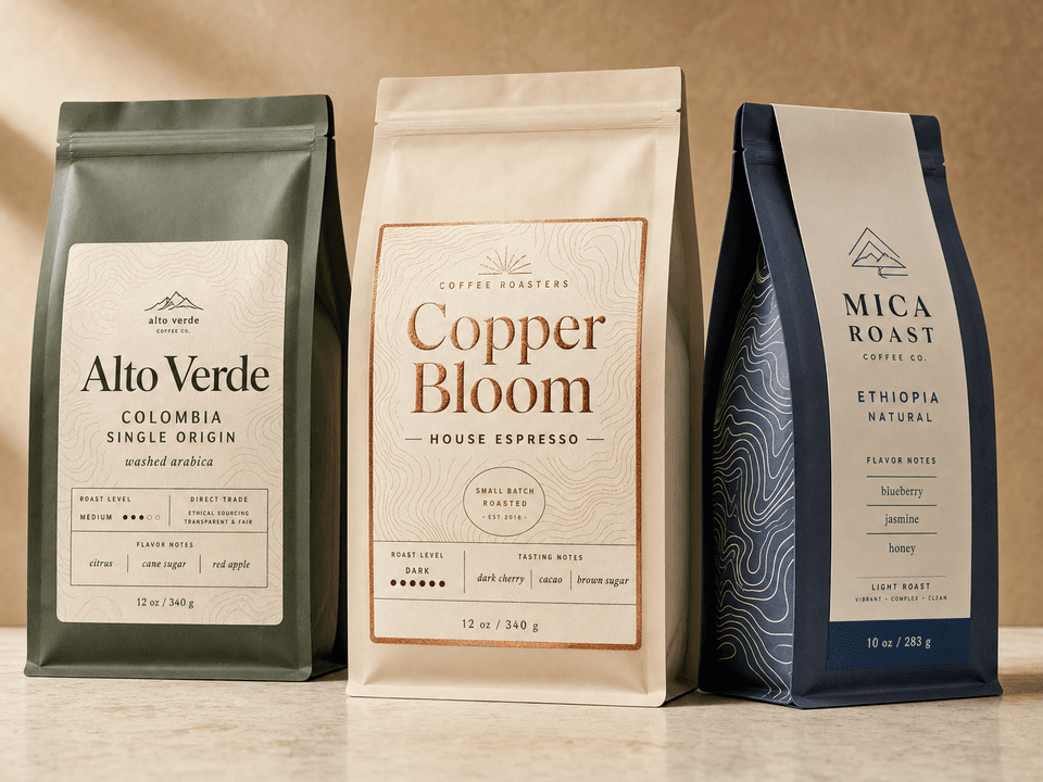 Coffee bag product photo with premium label examples