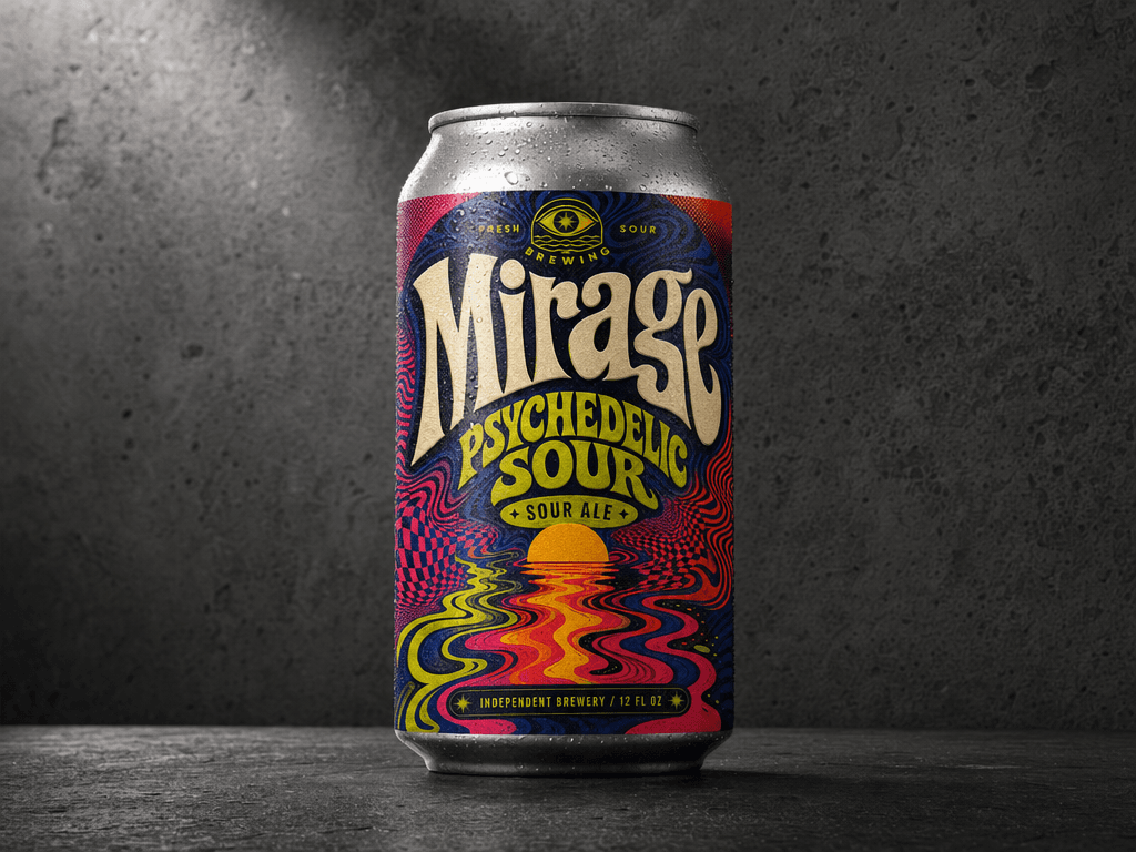 Mirage Psychedelic Sour label applied to a beer can