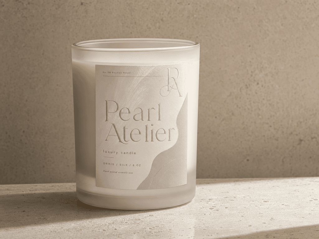Candle jar with a front product label