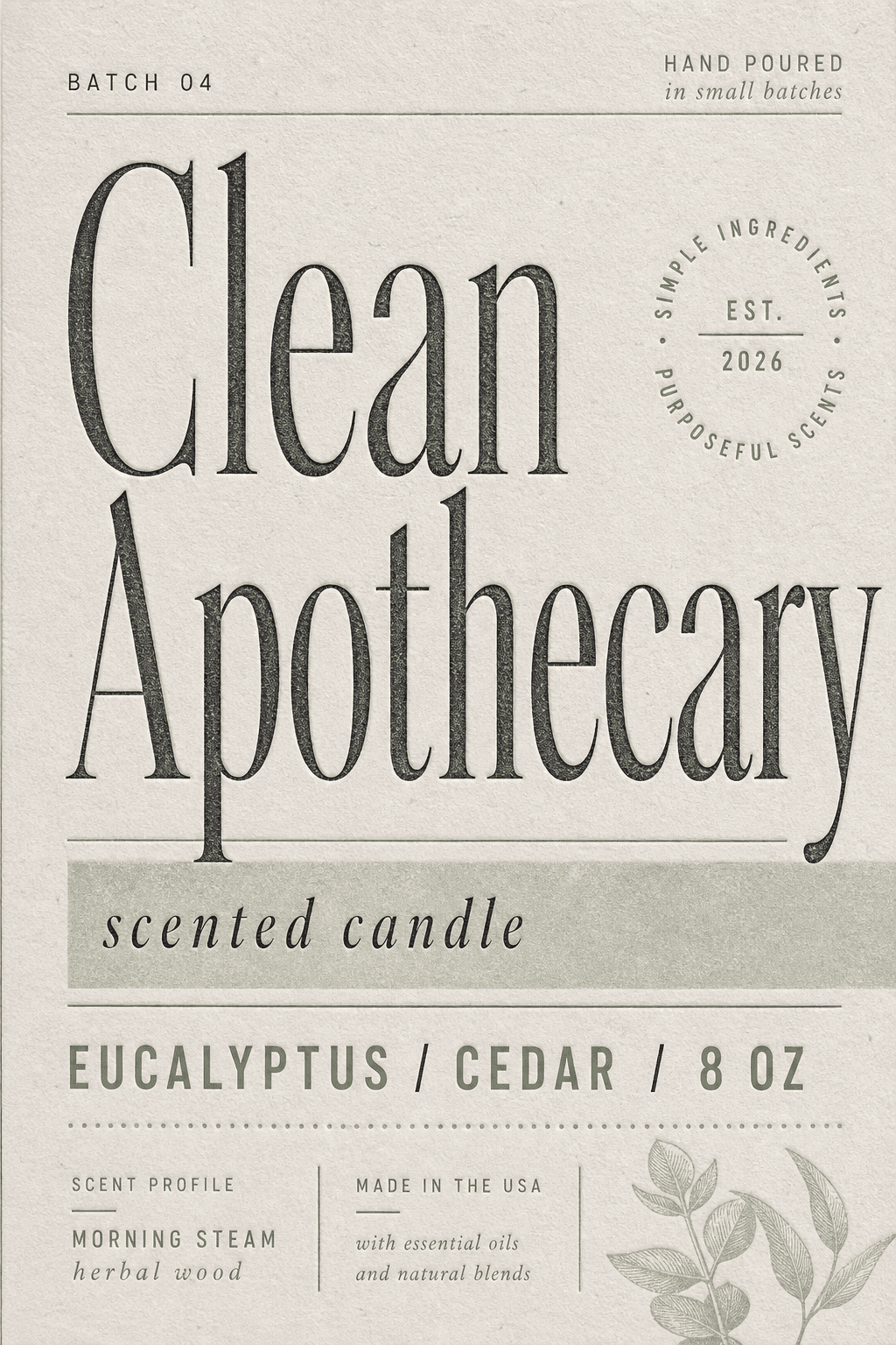 Clean Apothecary Candle product label template