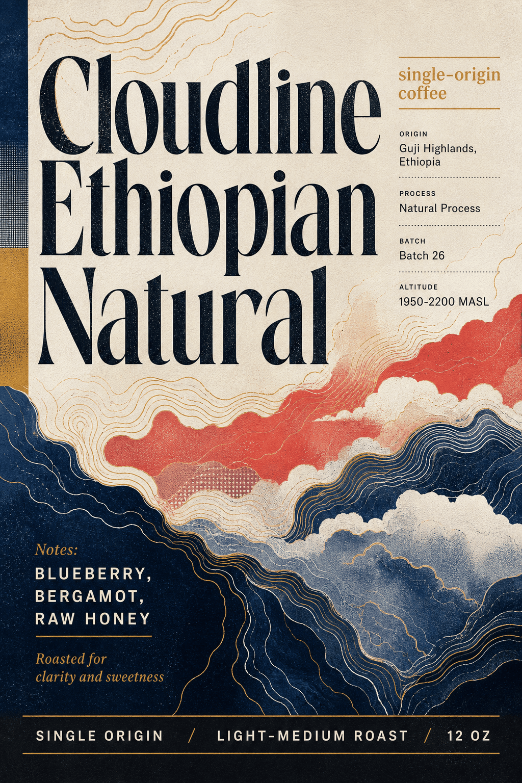 Cloudline Ethiopian Natural coffee bag label artwork