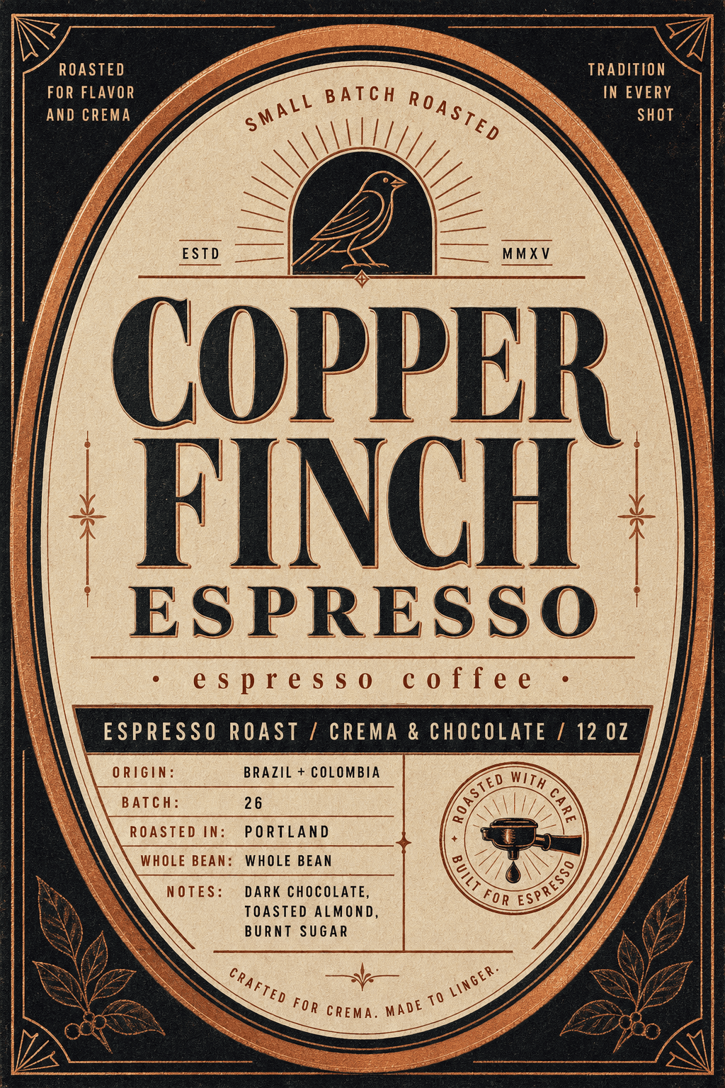 Copper Finch Espresso coffee label template