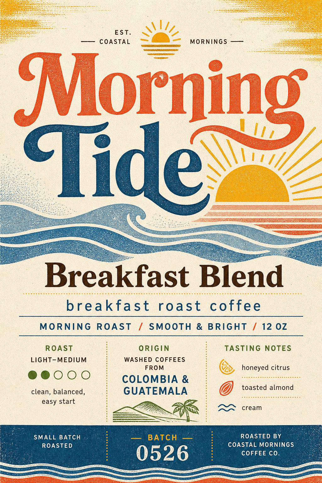 Morning Tide Breakfast Blend coffee label template