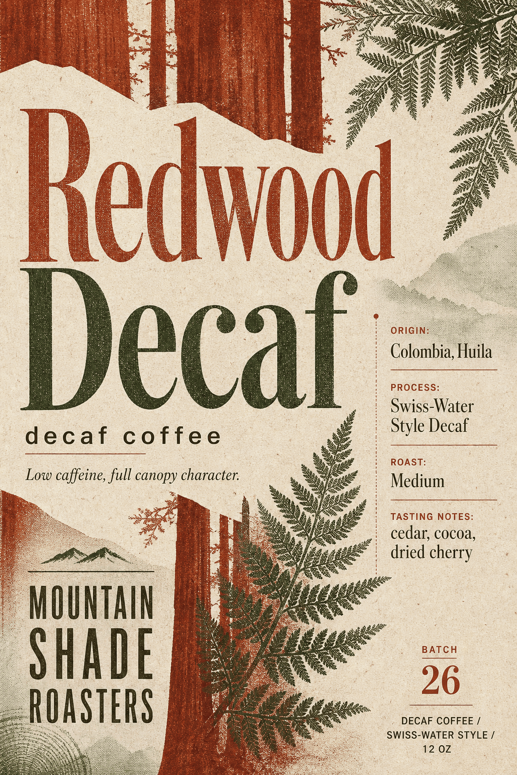 Redwood Decaf coffee label template