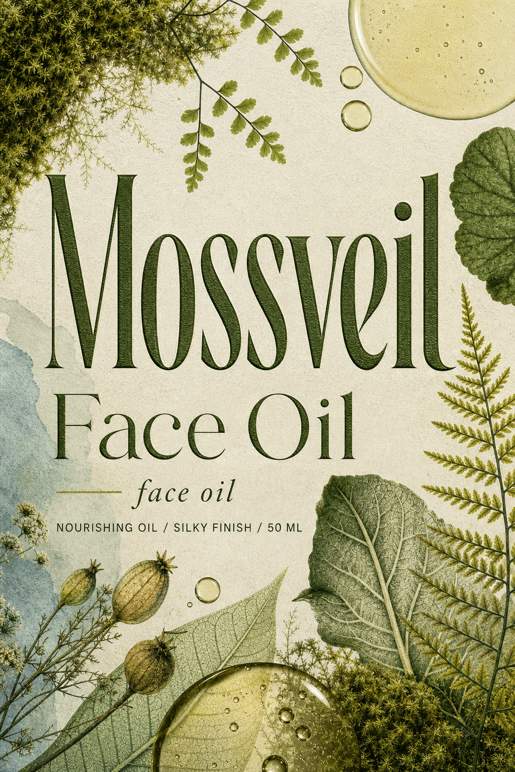 Mossveil Face Oil skincare label template