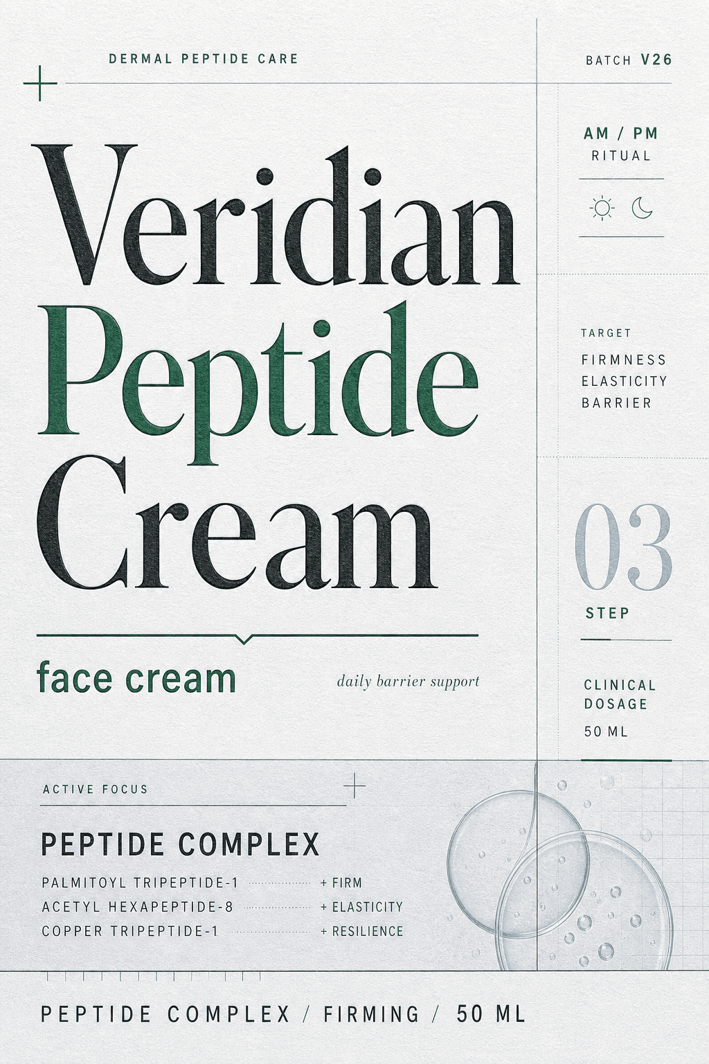 Veridian Peptide Cream skincare label template