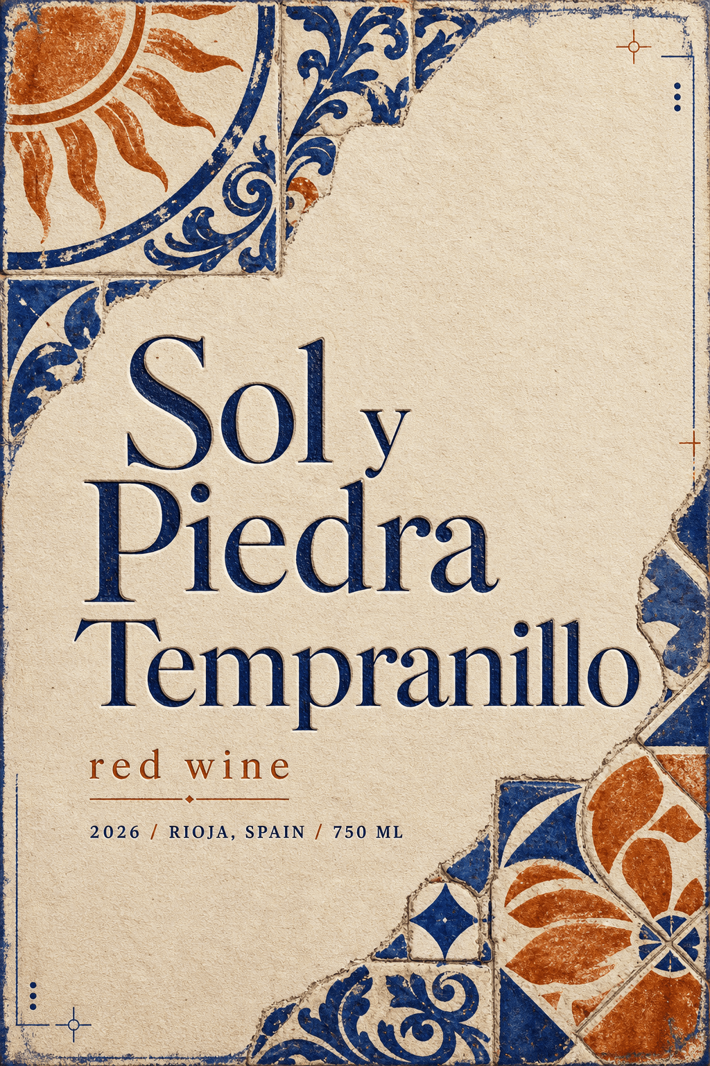 Sol y Piedra Tempranillo wine label template